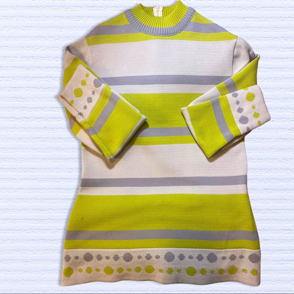Authentic vintage 60s mod mock turtleneck long sleeve ribbed tunic dress backzip